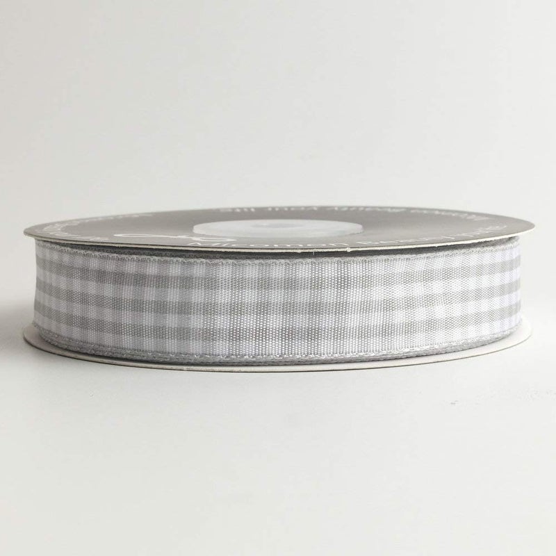 Micomon Gingham Ribbon - Gray and White, 25 Yards Each Roll, 100% Polyester (5/8"") - Image 2